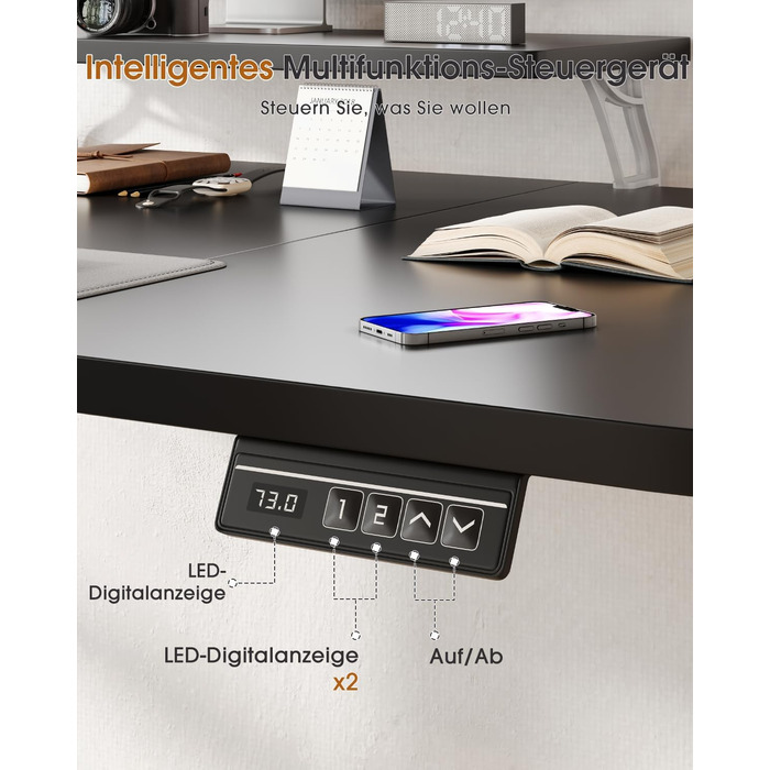 Електричний регульований стіл TRIUMPHKEY 140x60 см з підставкою для монітора, білий