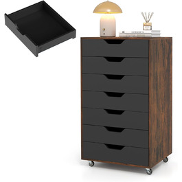 Роликовий контейнер KOMFOTTEU з шухлядами, мобільний офісний шафчик, шафка для документів на колесах, білий офісний візок, шафка для паперів та документів (Коричневий)