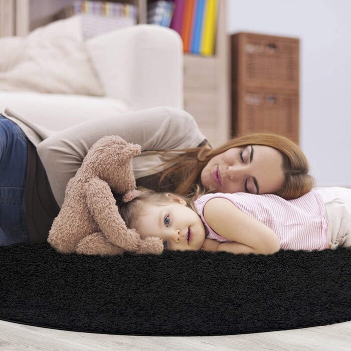 Враження килим круглий-ідеальний килим для вітальні, передпокою, спальні, дитячої, дитячої кімнати - високоякісний килимок, сертифікований Eko-Tex-Суцільний колір- (чорний, круглий 200 см)