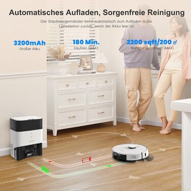 Робот-пилосос AIRROBO з функцією миття, 3.5л, док-станція для самостійного очищення, 180хв роботи, LiDAR-навігація, потужний, керування через додаток