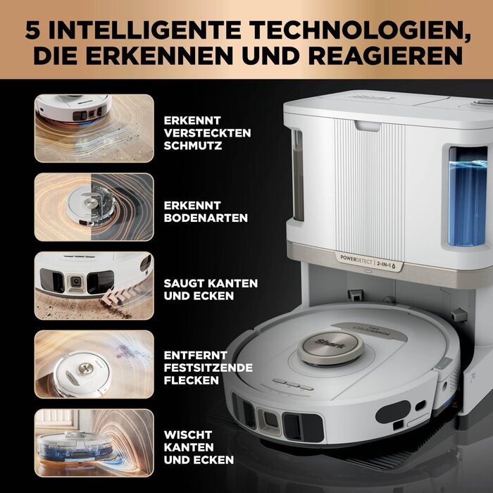 Робот-пилосос Shark PowerDetect 2-в-1 з функцією миття, NeverTouch Pro, 60 днів автономності, самостійне очищення контейнера, 3D та LiDAR навігація, уникнення перешкод NeverStuck, керування через додаток, білий, AV2810ZEEUWH, 4 щітки / Anti-Micro Pads / 2