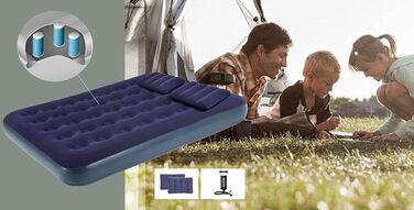 Надувний матрац AVENLI Camping для 2 осіб 19137x22 см Надувний матрац Надувне ліжко синього кольору з ручним повітряним насосом і 2 подушками