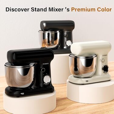 Кухонна машина з місткістю 2.5L та 3L, 10 швидкостей, 1500W, з міксером, шнеком для тіста та скребком, для дому та щоденного приготування (чорний)