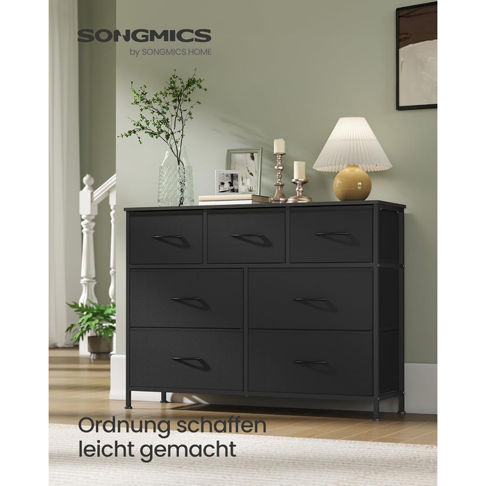 SONGMICS Комод зі 7 висувними ящиками, шафа для зберігання, сталь, MDF, флізелін, для спальні, прихожої, вітальні, білий (LGS323WH01)