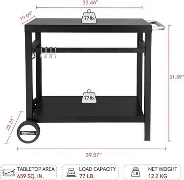 Royal Gourmet Grillwagen: Робочий стіл-гриль для барбекю на вулиці, 85x50 см, чорний