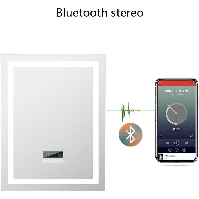 Дзеркало для ванної кімнати Kedia LED з підсвічуванням, 100x60 см, білий колір, Bluetooth, проти запотівання