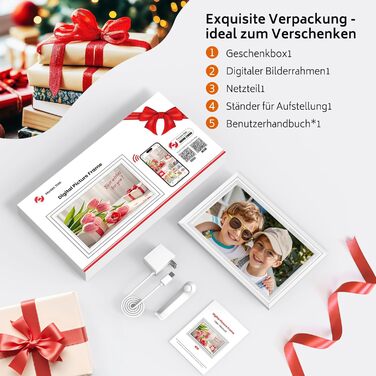 Frameo: Цифровий фоторамка 10.1 дюйма, HD 1280*800 IPS, сенсорний екран, 32GB, автоповорот, Frameo App