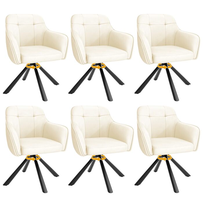 YOUDENOVA Крісла для їдальні 360° обертання з підлокітниками, оксамитові, для їдальні, кухні, вітальні та офісу, комплект з 6 шт. (Off-white)