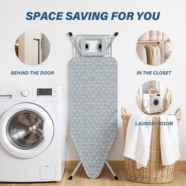 Прасувальна дошка STANEW XXL 120 x 45 см – розкладна та регульована по висоті, з системою безпечного закривання, підставкою для праски та неслизькими ніжками