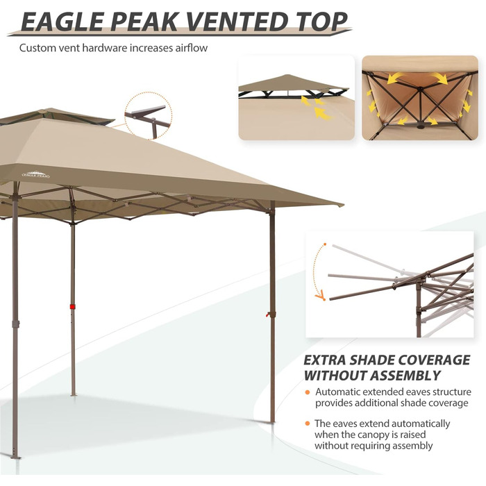 Альтанка EAGLE PEAK 4x4 м складна водонепроникна висувна альтанка складна двомісна - мереживна альтанка для вечірки в саду, весілля, пікніка та фестивалю, в т.ч. з сумкою для перенесення з колесами, E169 (бежева)