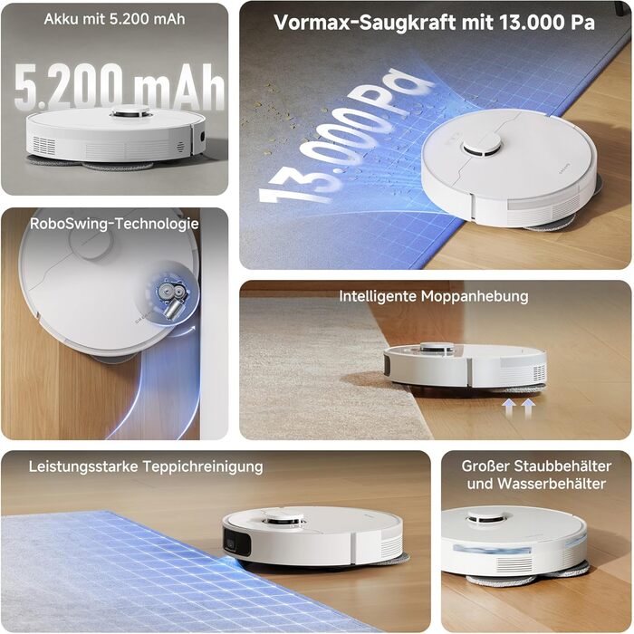 Робот-пилосос Dreame L10s Pro Gen3: потужність 13000 Pa, DuoBrush для шерсті тварин, унікальна система очищення кутів, автоматичне самоочищення, уникнення перешкод LDS-навігацією з лазером, суха та волога прибирання, для твердих підлог та килимів, акумуля