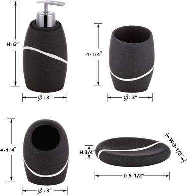 Набір для ванної кімнати ZCCZ 4 шт. и Органайзер з тримачем для зубних щіток, дозатор для мила, миска, кам'яний вигляд, чорний