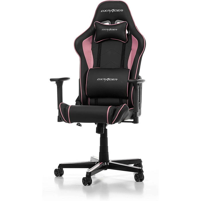 Ігрове крісло DXRacer Prince P08, штучна шкіра, чорно-рожевий, 185 см