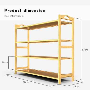 Полиця для взуття бамбукова, 4 рівня, 79x67x24 см