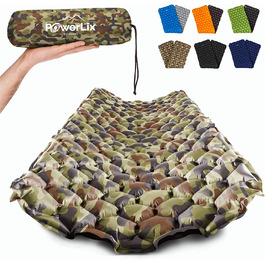 Спальний килимок POWERLIX для кемпінгу надувний матрац на відкритому повітрі - надлегкий надувний спальний килимок, компактний і легкий для активного відпочинку, кемпінгу, альпінізму, піших прогулянок - надувний мішок, сумка для перенесення, Ремонтний комплект (камуфляж)