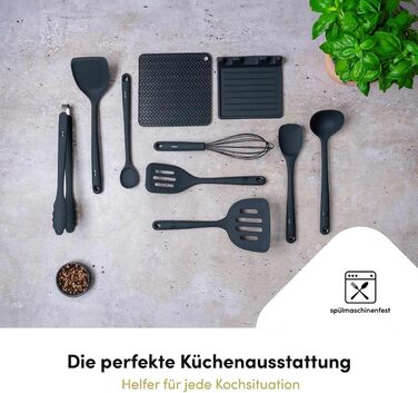 Набір кухонних аксесуарів Hoffmann Küchenhelfer-Set, 10 предметів, сірий, силікон, нержавіюча сталь, антипригарне покриття