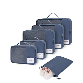 Набір органайзерів для валізи ECOHUB, 6 шт., дорожні компресійні сумки з ID-тегами, дихаючі органайзери для одягу та рюкзака з переробленого матеріалу (Синій)