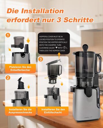 Charmline Slow Juicer: повільний соковитискач для фруктів та овочів, 1,8л, легке очищення