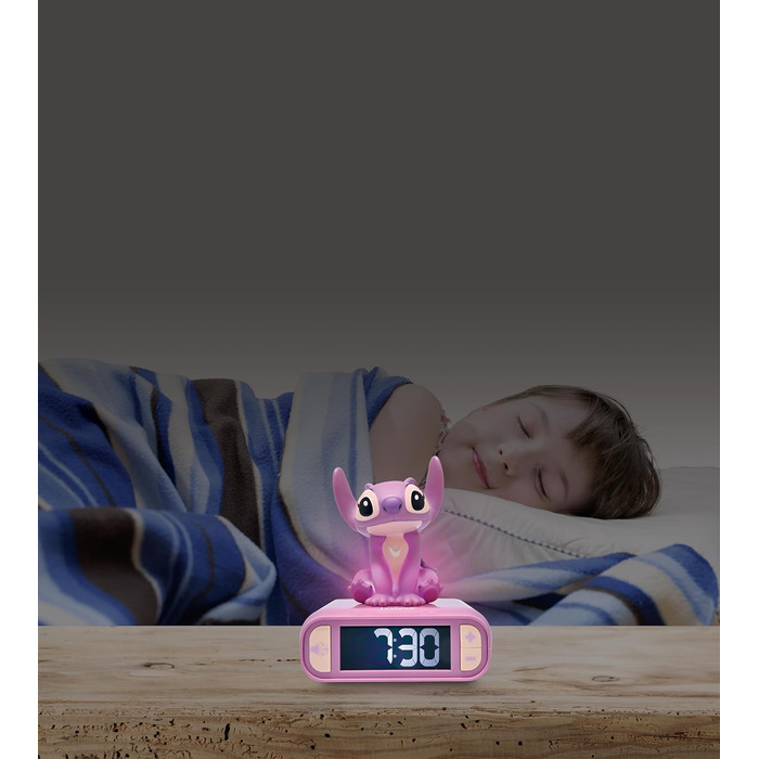 Дитячий ліхтарик-годинник Disney Stitch Angel RL800D1, рожевий - будильник з мелодіями та підсвічуванням LCD