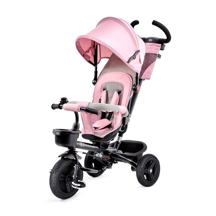 Триколісний велосипед Kinderkraft AVEO для дітей 9 місяців - 25 кг, з батьківською ручкою, компактний, поворотне сидіння, сонцезахисний козирок, тримач для напоїв, корзина, зелений