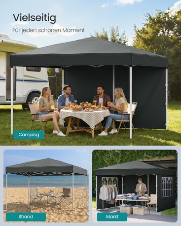 Павільйон SONGMICS 3x3 м, садовий, для відпочинку та заходів, з 4 боковинами (темно-сірий)