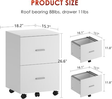 Шафа для документів SDHYL на 2 шухляди, мобільна, для A4/листів/legal документів, 46.2x40x67.5cm (Біла)