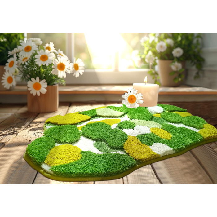Килимок для ванної кімнати з м'яким зеленим мохом, 152 x 61 см, Boho стиль, антиковзаюча, швидковисихаюча, для кухні, спальні, ванної кімнати