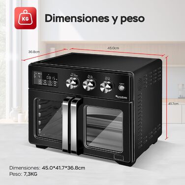 TurboTronic Міні-піч 4в1: конвекційна піч, фритюрниця, дегідратор, гриль. Об'єм 32л, з поворотним шампуром та аксесуарами. Чорний колір.