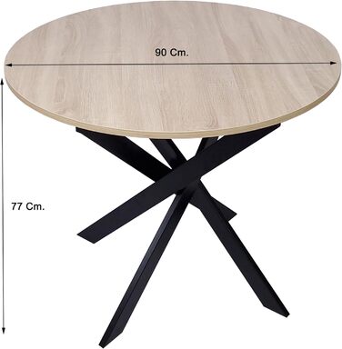 Круглий обідній стіл Skraut Home Zen | 90x90x77 см | Для вітальні | На 4 особи | Матеріал: дуб, чорні ніжки