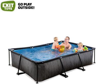Дерев'яний басейн EXIT Toys - 220x150x65см - Прямокутний компактний каркасний басейн з картриджним фільтруючим насосом - Легкодоступний - Підходить для малюків - Міцна рама - Унікальний дизайн - (300 x 200 x 65 см, чорний)