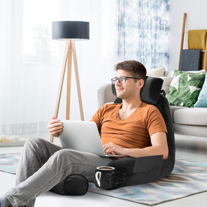 Подушка для читання Clara Clark з великим спинним підпором, з піною з пам'яті, чорна подушка для сидіння в ліжку/стільці з підлокітниками та кишенями, велика