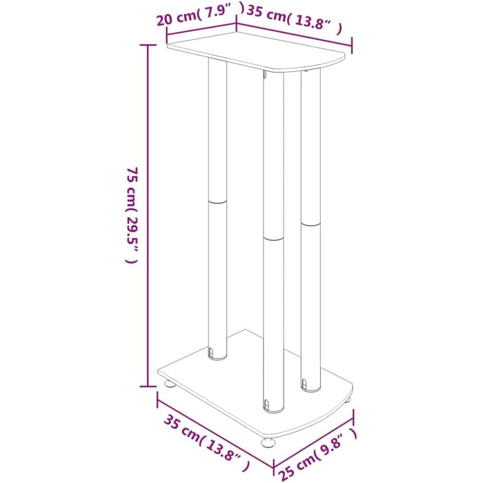 Стійка для динаміків 2 шт. , Стійка для динаміка з 3 колонками, Нековзні ніжки, Загартоване скло (Срібло)