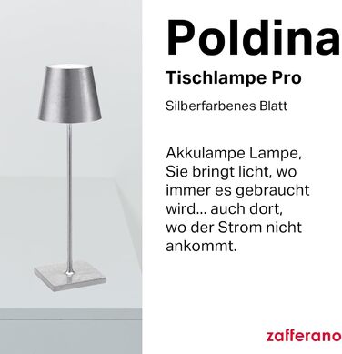 Zafferano Poldina Pro: Бездротова LED-лампа для дому з сенсорним керуванням, диммуванням, 2200-3000K, 38 см (срібло)
