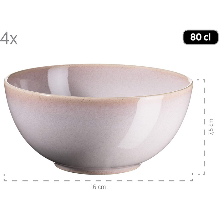 Набір посуду MSER 931547 Ossia для 4 осіб у вінтажному середземноморському стилі, комбінований сервіз з 16 предметів з кераміки (рожевий)