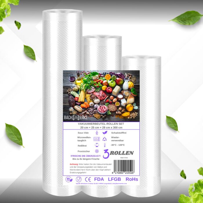 Вакууматор для продуктів BACHWERKE з шириною шва 32 см, вакуумний пакувальник з набором пакетів та запасним різаком