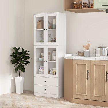 Шафа-кухонна з висувними ящиками та скляними дверцятами, з меламіновою поверхнею, білого кольору