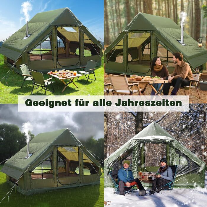 Надувний кемпінговий намет Oxford 420D для глемпінгу 4-5 осіб з насосом, водонепроникний (3000 мм), 4 сезони, з вікнами-москітними сітками, під камін, 300x210x200 см
