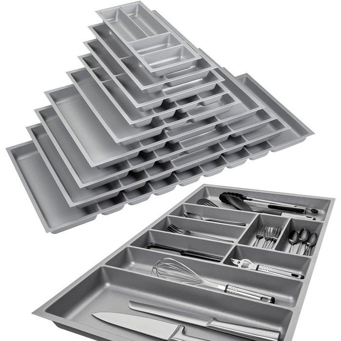 Лоток для столових приборів ORGA-BOX 3 473x691 мм сріблясто-сірий для шухляд 80 мм в кухнях Nobilia з 08.2012.