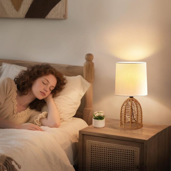 Настільна лампа GyroVu 2 шт. з ротангу, Бохо стиль, цоколь E27, для спальні, вітальні, нічний столик, читання, рустикальний дизайн