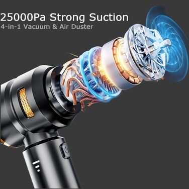 Ручний бездротовий пилосос 25000 Па з HEPA-фільтром, потужний акумуляторний пилосос для автомобіля та дому, чорний