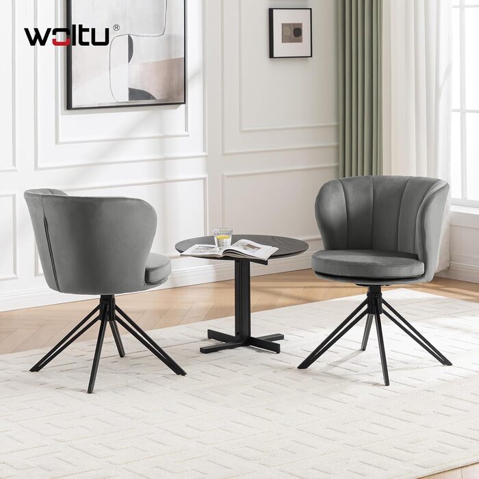 Крісла для обідньої зони WOLTU (2 шт), крісла з обертанням на 360°, м'які крісла з велюру, крісла для макіяжу з підлокітниками, ергономічні, витримують до 150 кг, темно-сірий колір