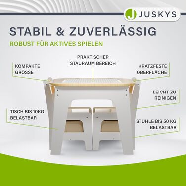 Дитячий стіл та комплект з 2 стільців Juskys Milou - дерев'яний ігровий стіл з місцем для зберігання, дитяча меблі для малювання та ігор (натуральне дерево)