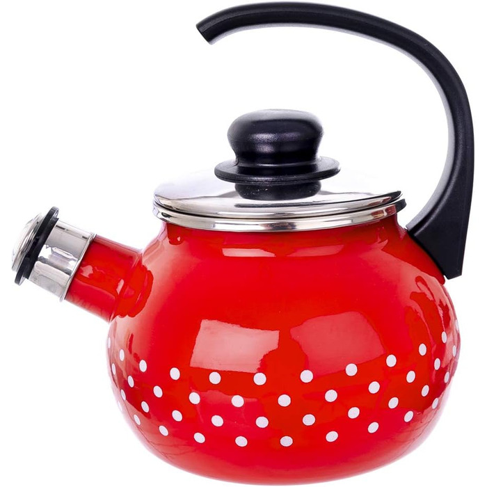 Емальований чайник ORION GROUP 1,75 л Чайник для води Чайник з флейтою Для газу та індукції (червоні точки)