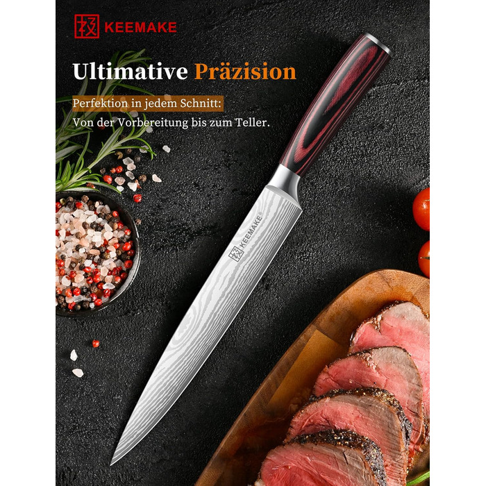 KEEMAKE Набір кухонних ножів Profi: кухонні ножі з нержавіючої сталі з захистом леза, гострі ножі шеф-кухаря та універсальні ножі для м'яса, овочів та риби (ніж для м'яса 20 см)