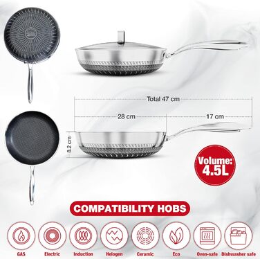 INTIGNIS® Сковорода з кришкою – 30 см / 6 л – з антипригарним покриттям | Стійка до подряпин | Глибока | Без хімікатів | Сковорода з нержавіючої сталі