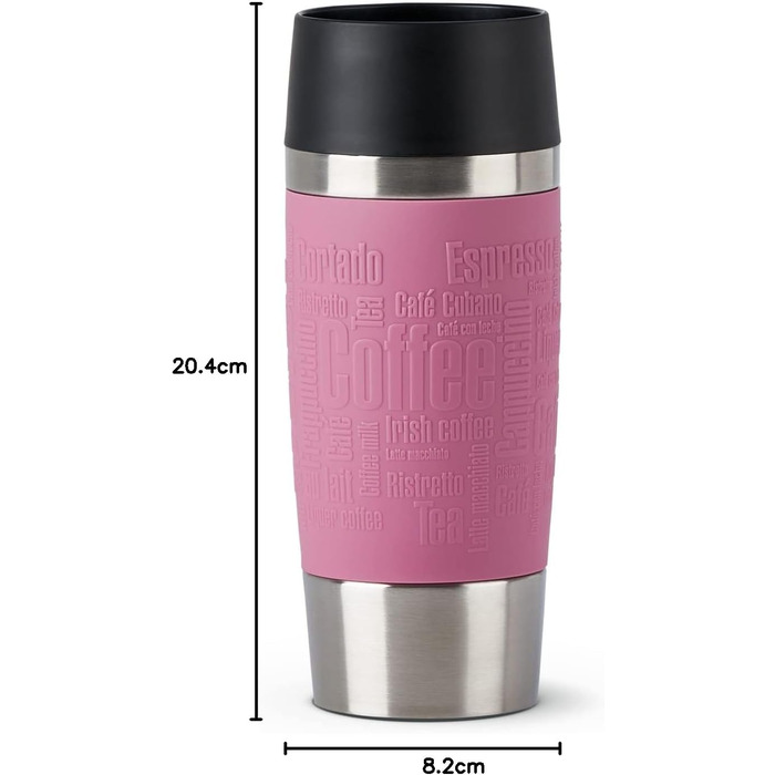 Термокружка Emsa Travel Mug Classic 360 ml, рожевий колір, з рукавом, 360° відкриття, Quick-Press закриття, ізоляція 4 години гаряче, 8 годин холодне