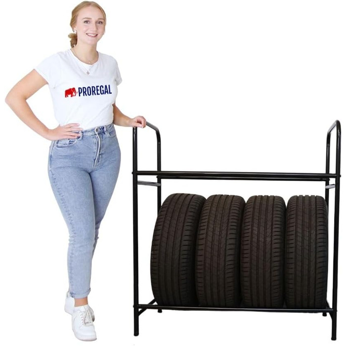 Стелаж для шин PROREGAL CARRERO 104x55x40 см - 8 шин, 2 рівня, чорний