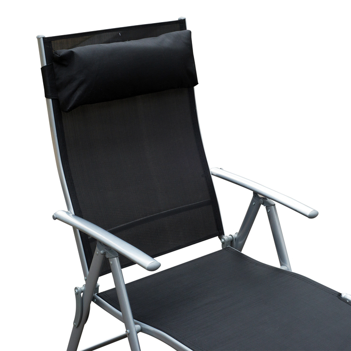 Outsunny Sun Lounger Складний садовий шезлонг з подушкою 137x63.5x100.5см метал і тканина чорний для пляжу та тераси