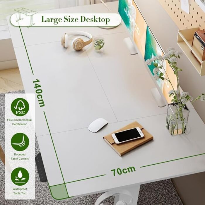 Електричний регульований стіл JUMMICO 160x80 см з зарядкою, комп'ютерний стіл з кабелеуправлінням, ергономічний стіл для сидіння та стояння, білий (бежевий)