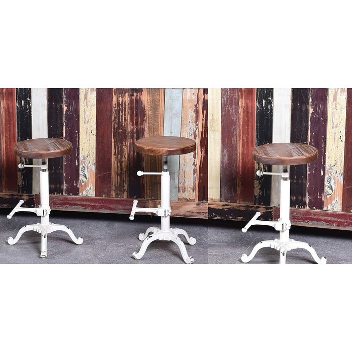 Табурет-стілець у стилі ретро/вінтаж від Topower: дерев'яний, поворотний, регульована висота, для кухні (античний білий)